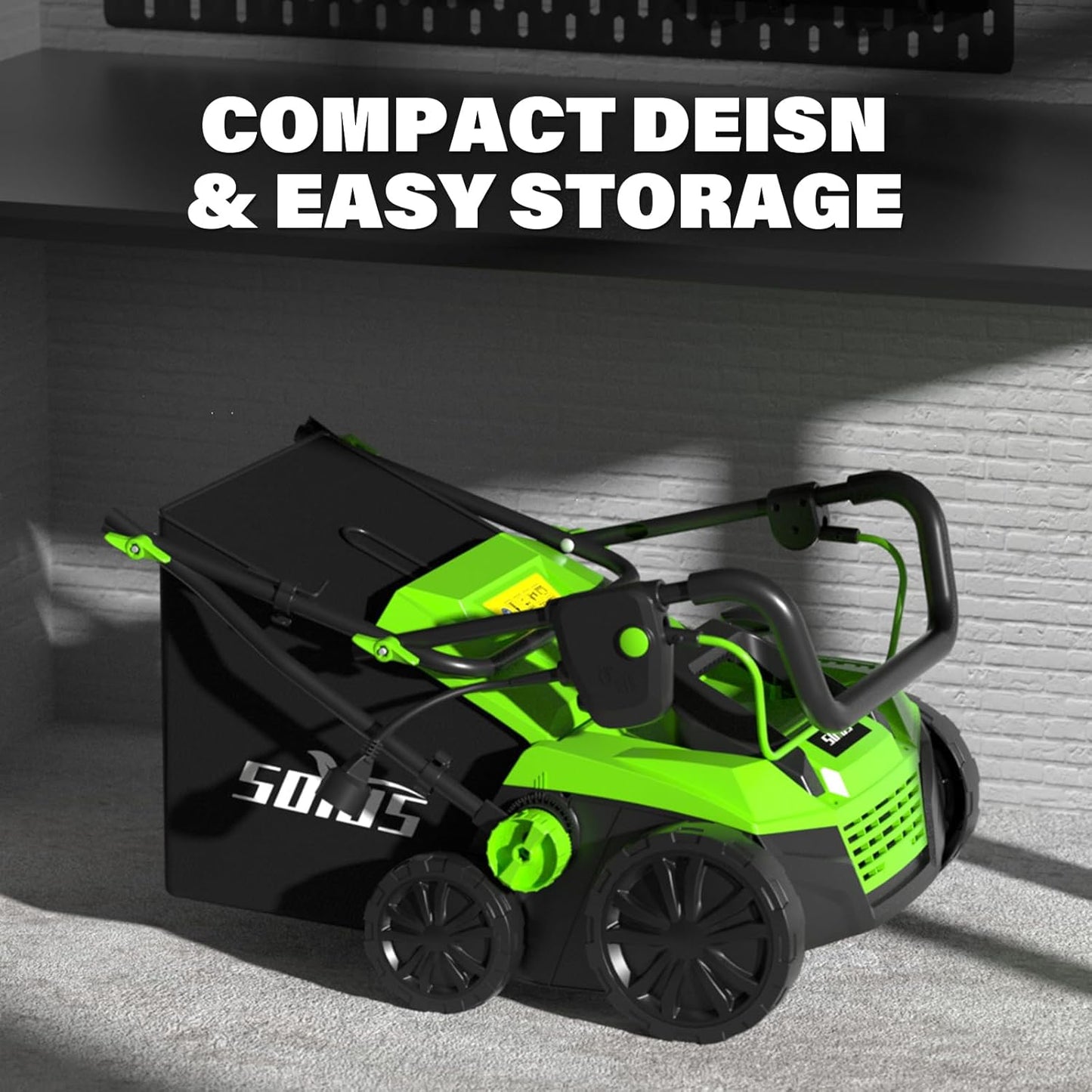 SOYUS 15-Inch 13-Amp Electric Dethatcher and Scarifier with 45L Removable Thath Collection Bag, Corded Lawn Dethatcher with 5-Position Depth Adjustment, Quick-Fold, Increases Lawn Health