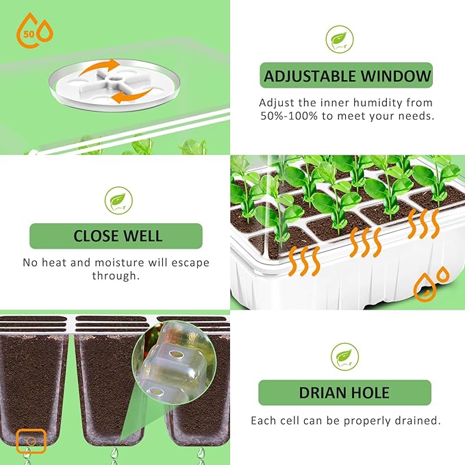 YAUNGEL Seed Starting Trays, 10 Pack 120 Cells Thicken Seed Starter Tray Kit with Humidity Dome/Heightened Lids Durable Growing Trays for Greenhouse & Gardens, White