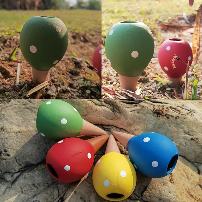 Tuzinano 4-Pack Terracotta Self-Watering Spikes | Eco-Friendly Iron-Rich Clay Olla Irrigation System | Vacation Plant Sitter for Potted Flowers, Herbs, and Succulents