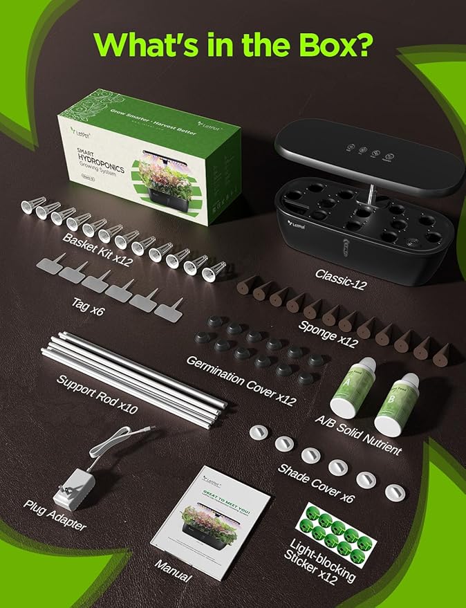 LETPOT Classic Hydroponics Growing System Kit, Indoor Herb Garden, 24W Full-Spectrum LED Grow Light, 12 Pods, Countertop, Plant Lovers Gifts, Kitchen, Harvest, Dual Modes, Up to 16", 5.5L Tank