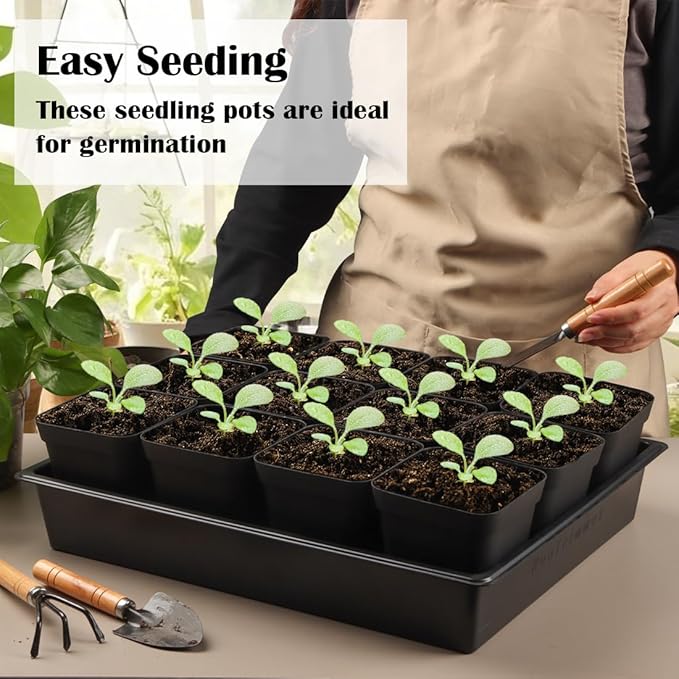 RooTrimmer 4 inch (10CM) Square Nursery Pots 120pcs, Sturdy Seedlings Trays 10 Pcs, Seeds Starter Germination Tray, Microgreening Planter Nursery Propagation 10 Sets