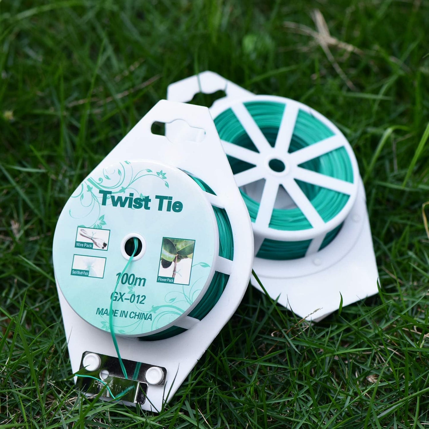 2 Reels 328 Feet (100m) Twist Tie, Green Coated Garden Plant Ties with Cutter for Gardening and Office Organization, Home
