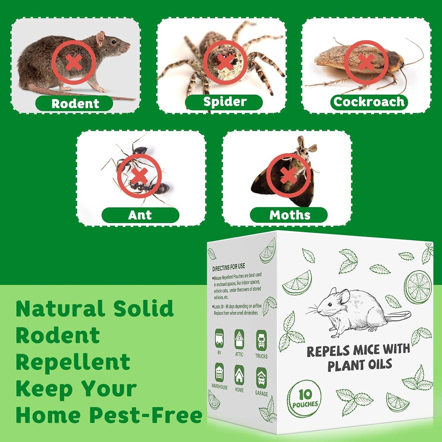 Pest Repellent Pouches, 10 Pack Peppermint Oil Repellent for Mouse, Roach, Rodent, Spider, Ant, Mice, Rats, Pest Control Indoor & Outdoor, Natural Mouse Deterrent Replace Traps Family & Pet Safe