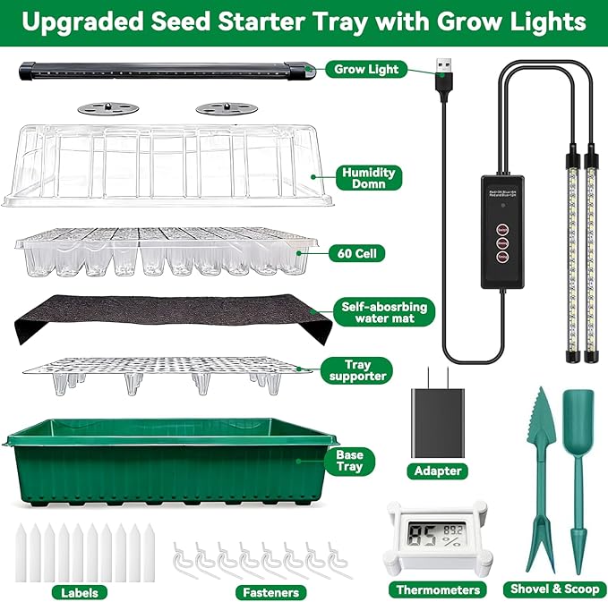 Yioviru Self-Watering Seed Starter Tray with Grow Light,60-Cell Seed Starter Kit with Humidity Dome,Seed Germination Kit,User-Friendly Plant Germination Trays for Indoor Plants