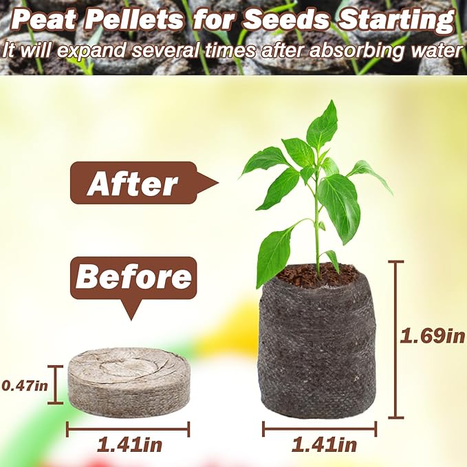 ZeeDix 100Pcs 36mm Peat Pellets for Seedlings, Seed Starter Pods Seed Starting Plugs Soil, Compressed Nutrient Block Potting Soil Discs Pellet for Planting Herbs Flowers Vegetables