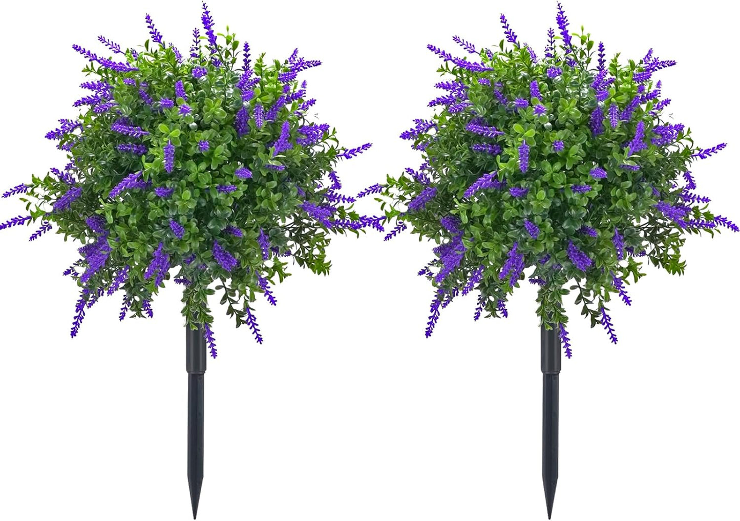 23.6" Artificial Lavender Topiary Ball Trees with Ground Spike, 2 Pack Faux Potted Plants with UV Resistant Purple Flowers for Indoor Outdoor Home Garden Patio Porch Decoration