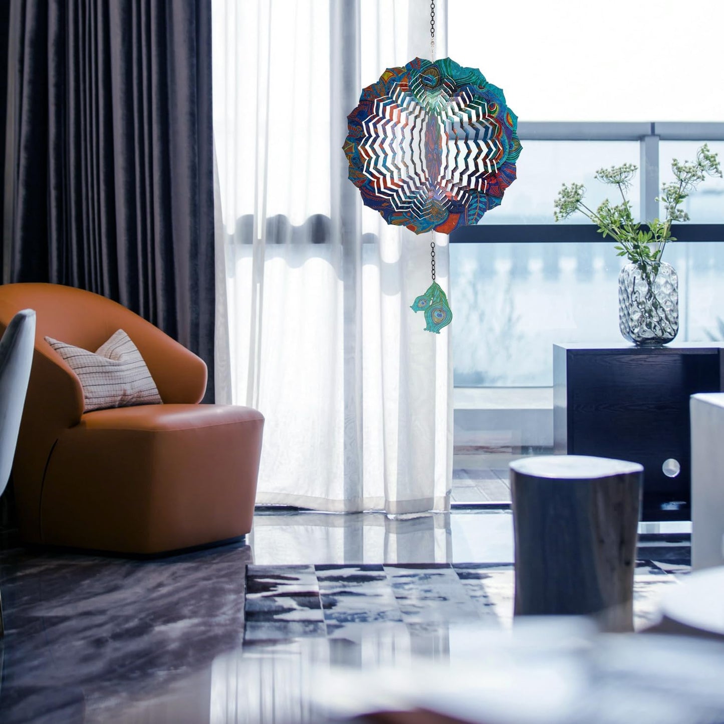 Peacock Hanging Wind Spinner Outdoor - Peacock Gifts for Mom Women Grandma, Metal 12-Inch 3D Laser Cut Metal Kinetic Wind Spinners Clearance Waterproof for Yard Patio Garden Art/Indoor Decor