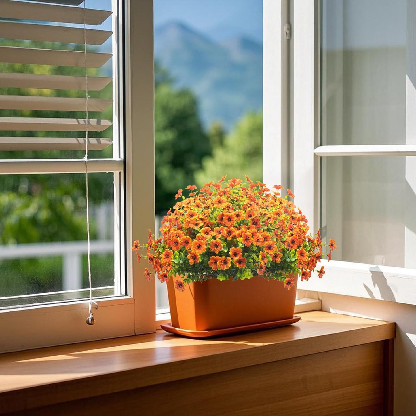 Artificial Fake Flowers for Outdoor Spring Decoration, 16 Bundles Faux Silk Colorful Daisy UV Resistant Realistic for Outside Porch Patio Home Yard Garden Planters Pots Window Box (Orange)