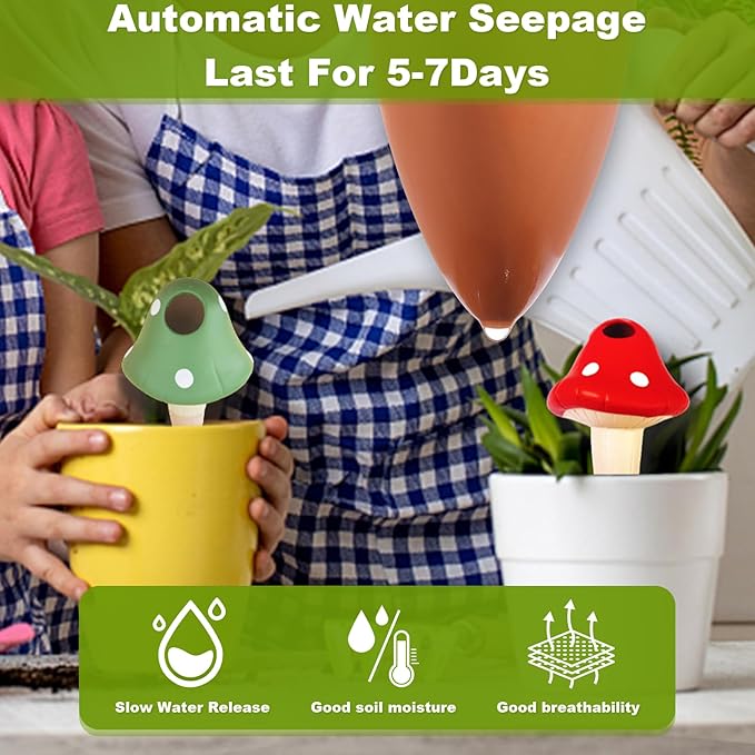 Tuzinano Terracotta Self Watering Devices Premium Self Watering Spikes Upgraded Planter Insert Device Irrigation Dripper Professional Garden Automatic Plant Accessories 4 Packs (Colorful Mushroom2.0)