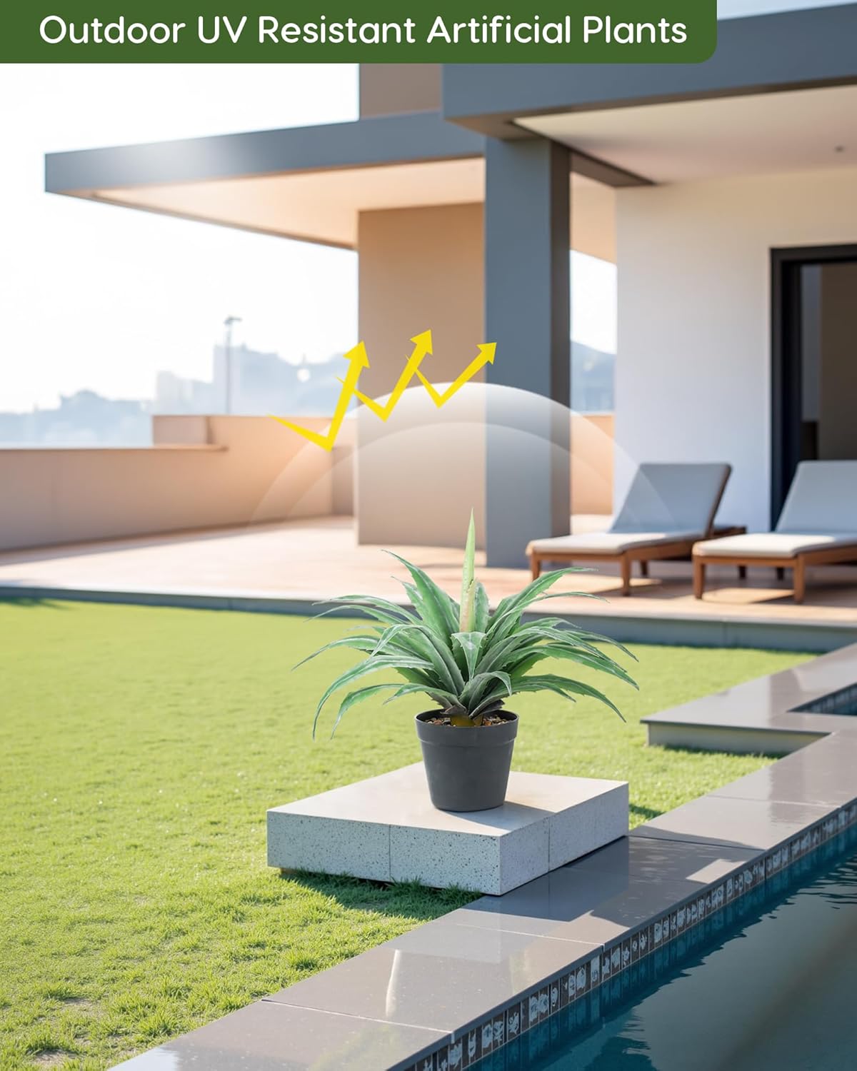 Velener Artificial Agave Plant in Black Pot with Real Stone Pebbles, Large Fake Agave Plants with Green Serrated Leaves, Faux Yucca for Indoor and Outdoor Decor-17 Inches Tall, 29 Leaves