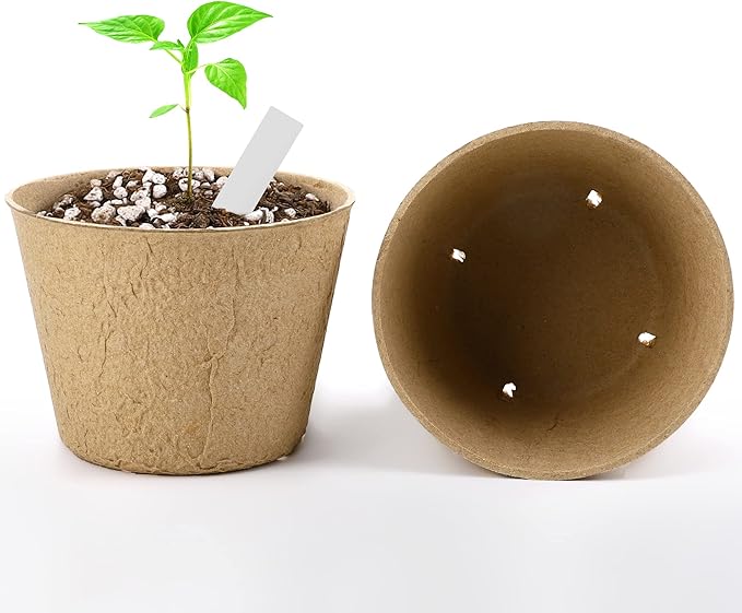 Hahood 80-Piece Biodegradable Round Nursery Pots, 4x4x3 Inch, Brown, Outdoor, Seedling Pot, PLANTER