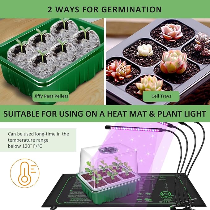 YAUNGEL Seed Starter Tray, 10 Pack 60 Cells Thicken Seed Starting Trays Kit with Large Cell/Heightened Lids/Humidity Dome, Durable Growing Trays Germination Kit for Greenhouse & Gardens, Green