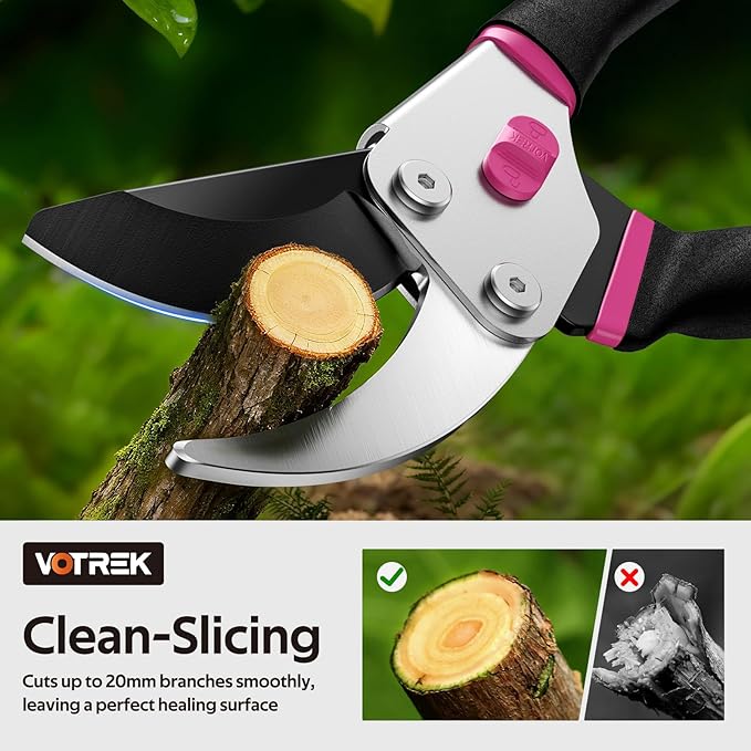 VOTREK Pruning Shears, 8.5” Professional Garden Pruner with Jam-Proof Spring & Ever-Sharp SK5 Blade, Ergonomic Bypass Clippers for Rose, Tree, Heavy Duty Bonsai Scissor for Weak Hand