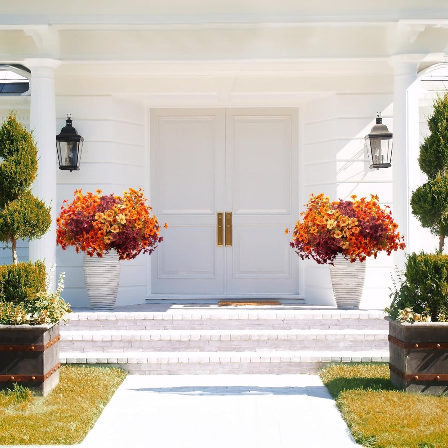 16 Bundles Artificial Fall Flowers Outdoor UV Resistant Faux Daisy, Colorful No Fade Autumn Decor for Front Door Porch Patio Yard Balcony Thanksgiving Christmas (Fall Mix)