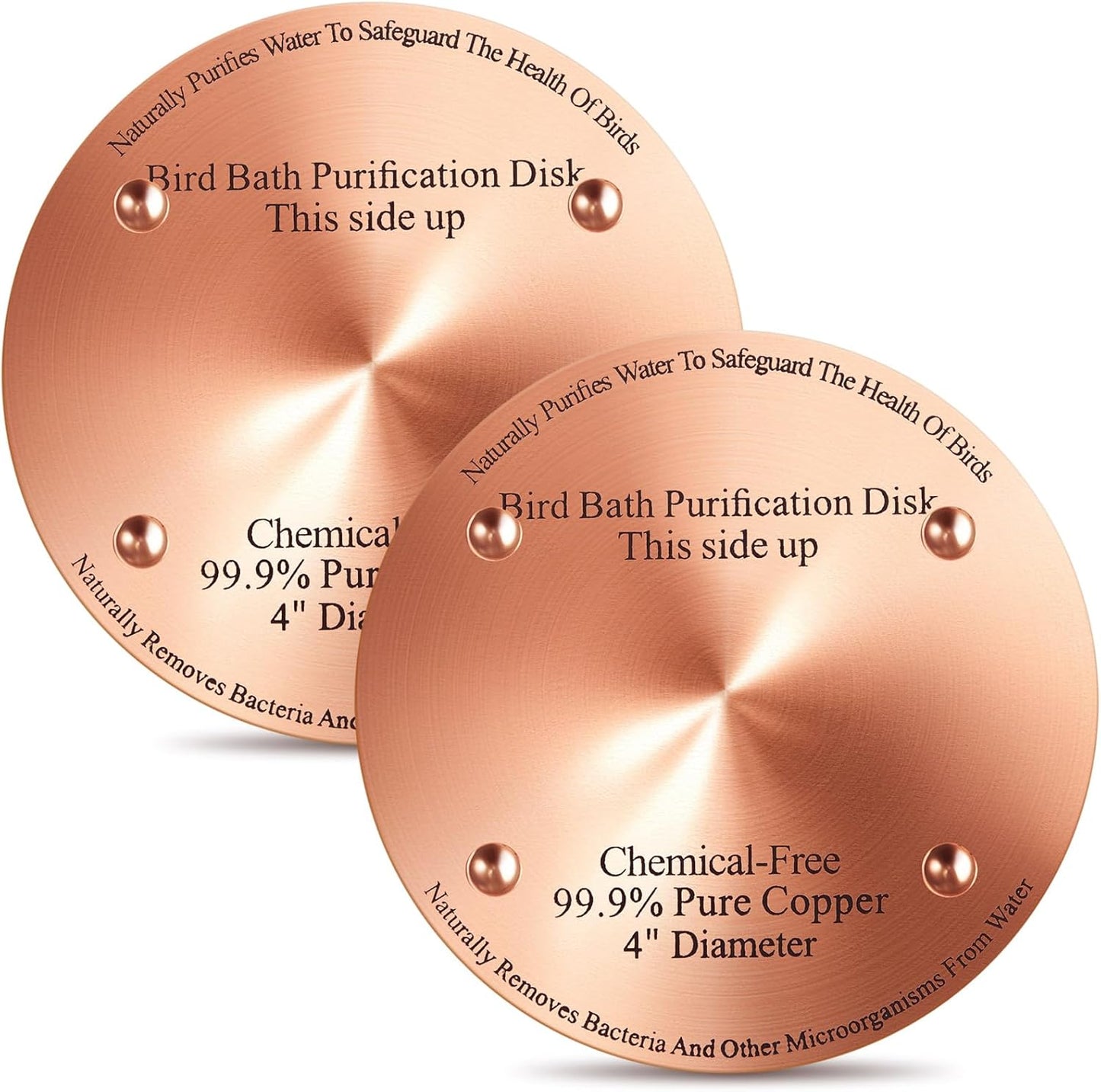 2 Pcs Bird Bath Copper Disk, 0.6mm Thick Reinforced 99.99% Pure Copper Birdbath Purification Disk, with 4 Point Support for Outdoor Birdbaths Bowls Cleaner, 4 Inch (Classic)