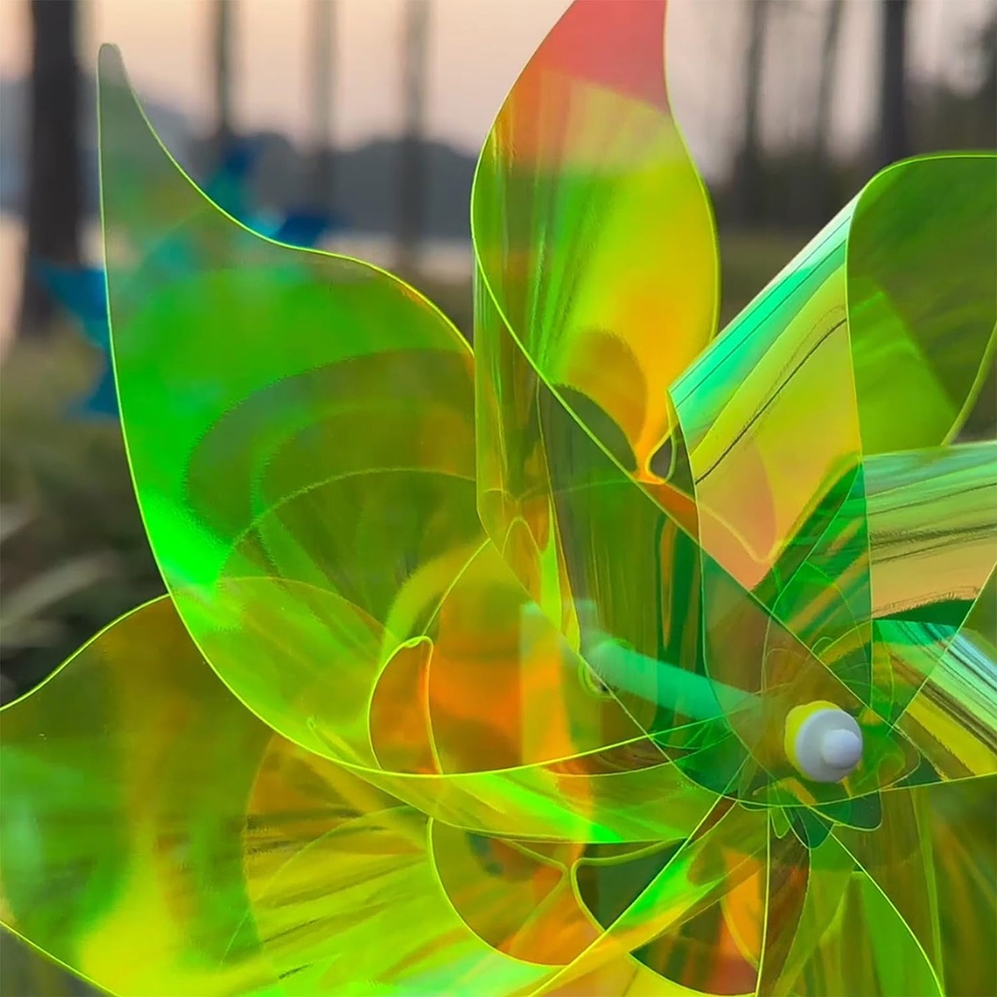 Hausse 10 Pack Reflective Pinwheels Wind Spinner, Extra Sparkly Pinwheel with Stakes, Bird Repellent Blinder Devices Deterrent to Scare Birds Away from Yard Patio Farm Garden, Transparent Yellow