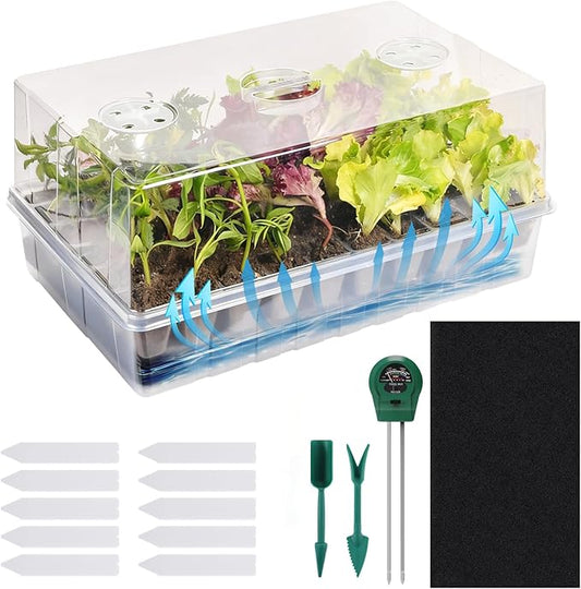 Adawook Self Watering Seed Starter Trays, Clear Seed Starter Kit Tray with High Humidity Domes, Seed Starting Trays (Garden 1PC, 1)