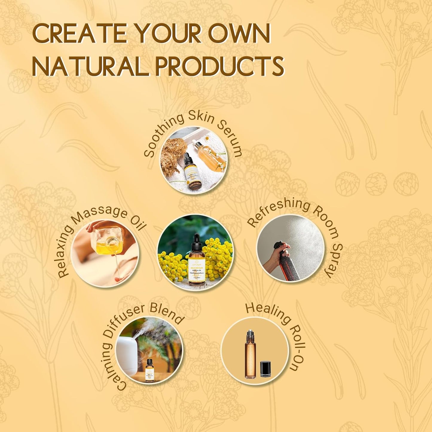 Helichrysum Essential Oil 1 Oz – 100% Pure & Natural – Helichrysum Oil for Bruising, Skin, Aromatherapy, Massage & DIY Use