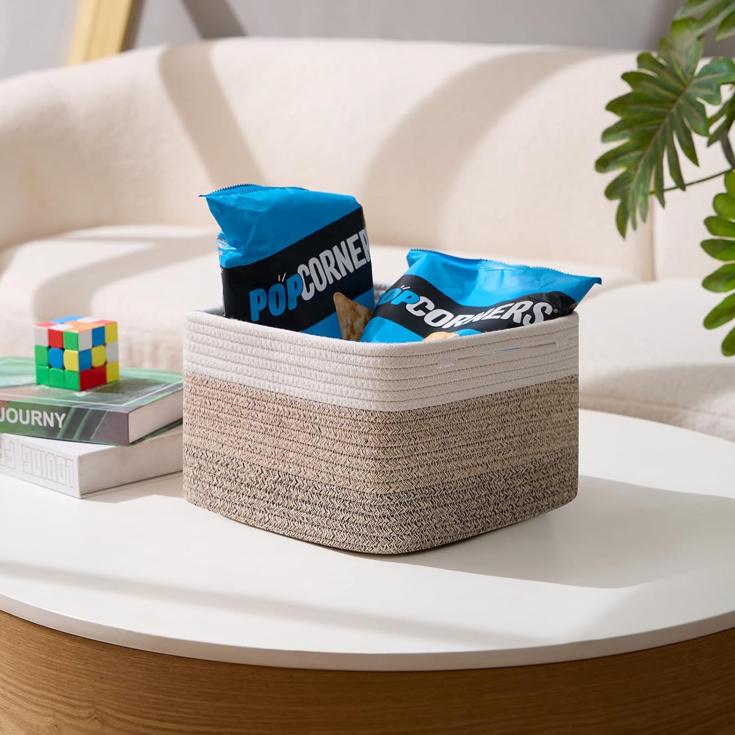 Small Organizing Baskets for Cubes Shelf, 9.7x9.7x7.1 Inch Rope Woven Storage Bins for Nursery Shelves Storage, Cute Toy Basket, Square 3 Packs Gradient Brown