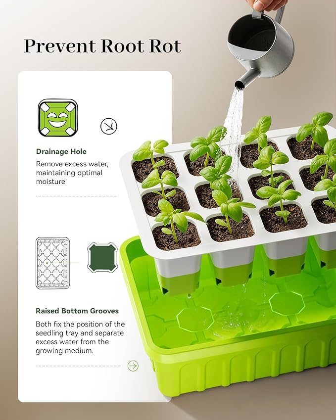 RAINPOINT 2 Pack Seed Starter Tray with Grow Light,2 * 12-Cell Indoor Seed Starter Kit,Flexible Silicone Designed Seedling Starter Trays,Germination Tray with Humidity Dome & Lids, Reusable