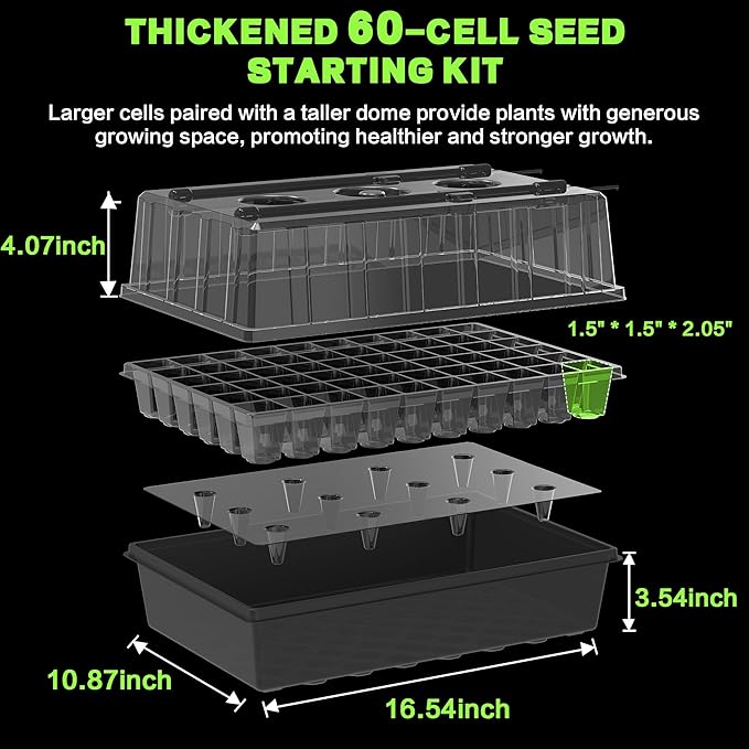 OrionEarth 60-Cell Self-Watering Seed Starter Tray with Grow Light, Upgraded 1–24H Timer, Seed Trays with Humidity Dome, Indoor Gardening System, Starter Kit for Seeds, Plant Germination