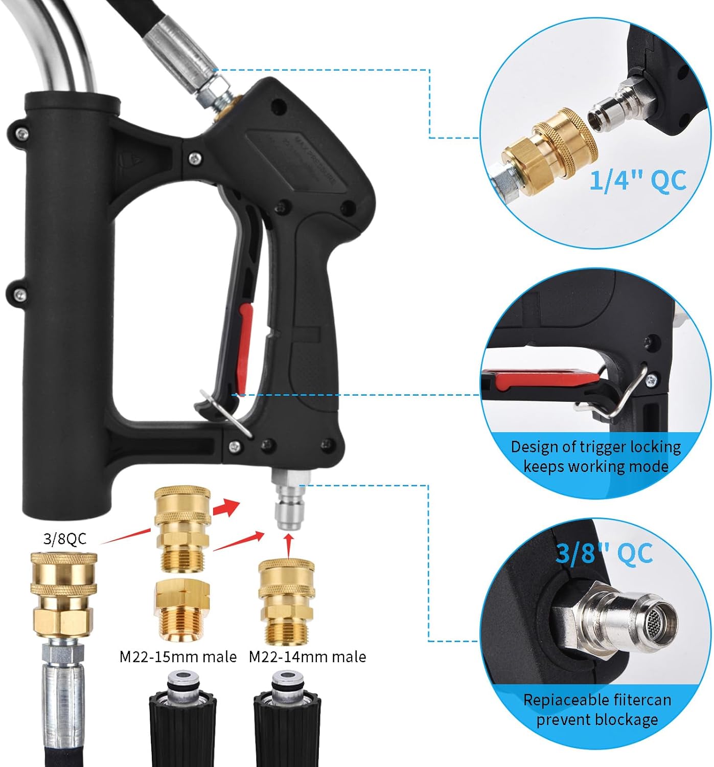 24 FT Telescoping Pressure Washer Wand Extension, Aluminum Power Washer Extension Wand with 7 Nozzle Tips, 3 Adapters & Support Harness, Gutter Cleaning Tools for 2 Story House