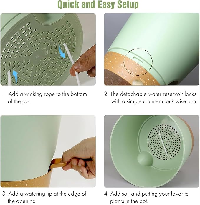 5-Pack Plant Pots with Drainage for Winter Care 7/6.5/6/5.5/5 Inch, Self Watering Pots for Indoor Plants, Planters for Indoor Outdoor Plants, Plastic Flower Pot, Planter for Indoor Outdoor (Green)