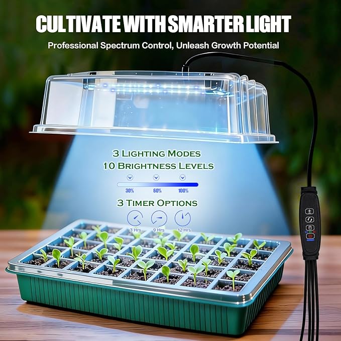 joyhalo Seed Starter Tray with Grow Light, 2 Pack 80 Cells, Thicken Plant Starter Kit with Humidity Dome, Adjustable Brightness Germination Kit, Indoor Gardening Plant Trays for Seeds Growing