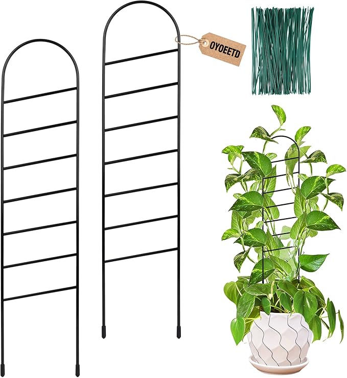17.5 Inch Indoor Plant Trellis for Climbing Plants, Small Metal Garden Trellis for Potted Plants,Plants Accessories Hoya,Flower,Plant Support (Ladder-Metal)