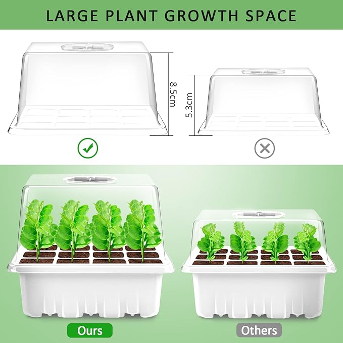 YAUNGEL Seed Starting Trays, 10 Pack 120 Cells Thicken Seed Starter Tray Kit with Humidity Dome/Heightened Lids Durable Growing Trays for Greenhouse & Gardens, White