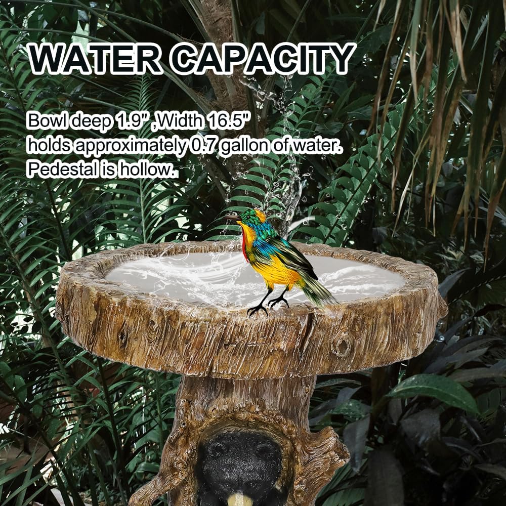 23.6”Tall Resin fiber Outdoor Bird Baths for Garden - Outdoor Standing Birdbath, Woodland Tree Trunk Decoration Yard Statue，Pedestal Birdbaths for Outdoors, Garden, Patio, Lawn, Backyard (23.6''H)