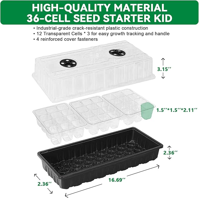 Yioviru Seed Starter Tray with Grow Light,72-Cell Seed Starter Kit with Magnetic Hygrometer,Seed Germination Kit with Humidity Dome,User-Friendly Plant Germination Trays for Indoor Plants