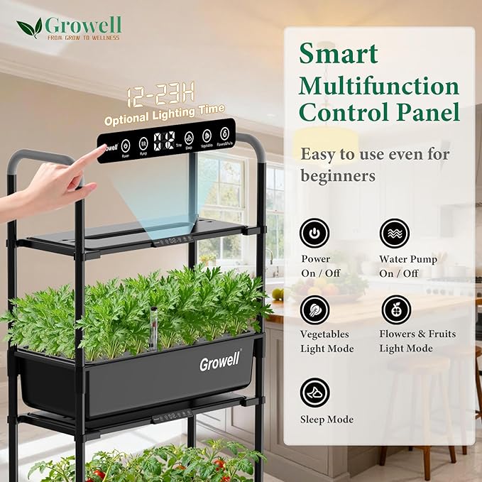Growell Hydroponics Growing System Kit, 81 Pods Vertical Indoor Herb Garden with Smart LED Grow Light, Auto Circulating Water Pump Each Tier, 42L Hydroponic Gardening Systems for Ideal Gifts (Black)
