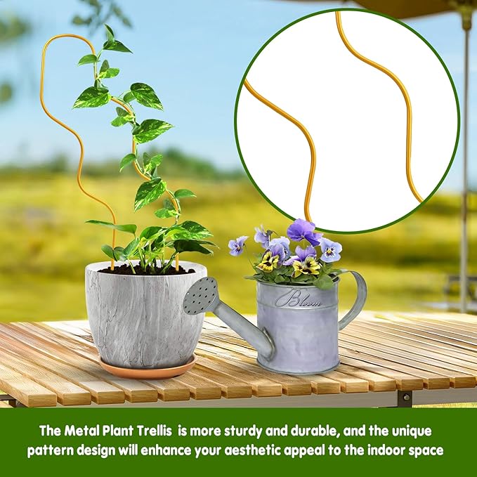 13.4 Inch Indoor Plant Trellis for Climbing Plants,Metal Trellis,Small Garden Trellis for Potted Plants,Plant Stakes for Indoor Plants Accessories Hoya,Flower,Plant Support (Wave-Metal)
