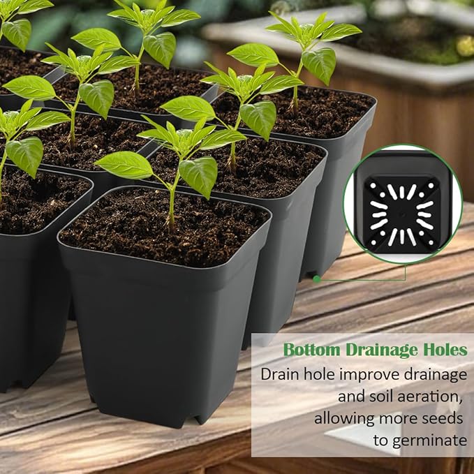 RooTrimmer 3.5 inch (9CM) Square Nursery Pots 120pcs, Sturdy Seedlings Trays 10 Pcs, Seeds Starter Planter Nursery Trays 10 Sets