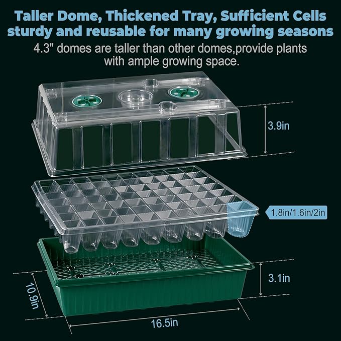 120-Cell Self-Watering Seed Starter Tray with Grow Light,2 Sets of 60-Cell Seed Starter Kit with Tall Humidity Dome,Indoor Seedling Starting Germination Kit with 4 Full-spectrum Growing Light Tubes