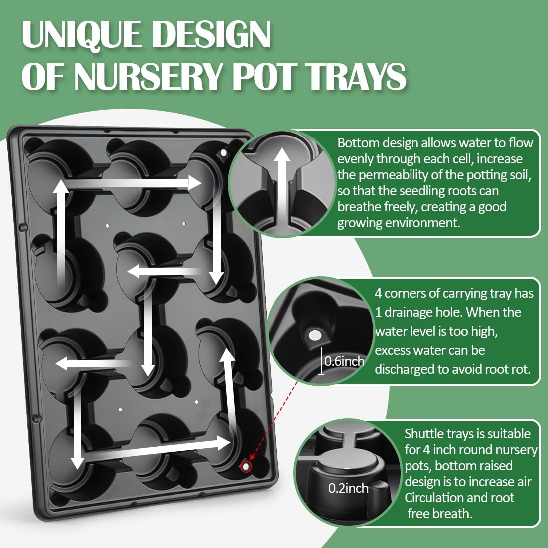 4 Inch Plastic Plant Pots 60 Pcs and 12 Cell Nursery Pots Trays 5 Pcs, Thick Sturdy Seeds Starting Germination Shuttle Carrying Trays, Black Small Planter Nursery Propagation 5 Sets