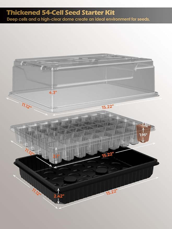 GLOWRIUM Seed Starter Tray with Full Spectrum Grow Light,54-Cell*3 Pack Seed Starter Kit with Humidity Dome,6-Setting Auto Timer,Adjustable Brightness for Indoor Plant (3-Pack)