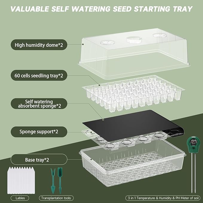 Self Watering Seed Starter Trays, Clear Seed Starter Kit Tray with High Humidity Domes, 120 Cells Seed Starting Trays, More Growing Space & Better Air Flow for Seedling Start, Plant Germination, 2PCS