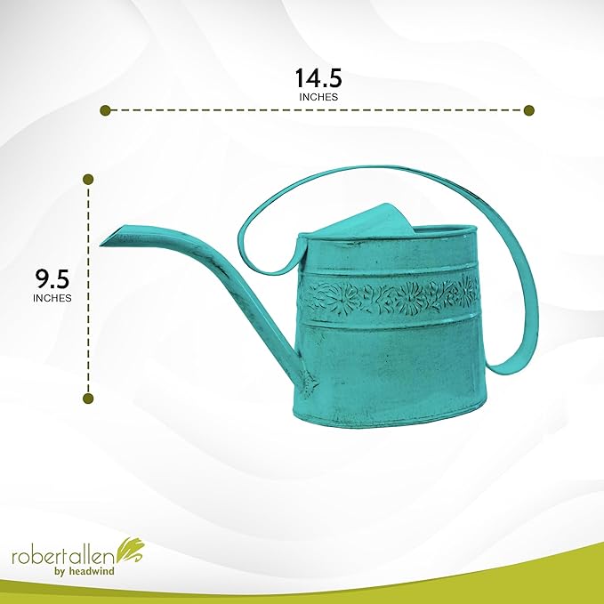 Headwind Willow Surf Blue 0.5 Gallon Galvanized Decorative Metal Garden Watering Can for Indoor & Outdoor Plant Care – Vintage Gardening Plant Watering Can by Robert Allen