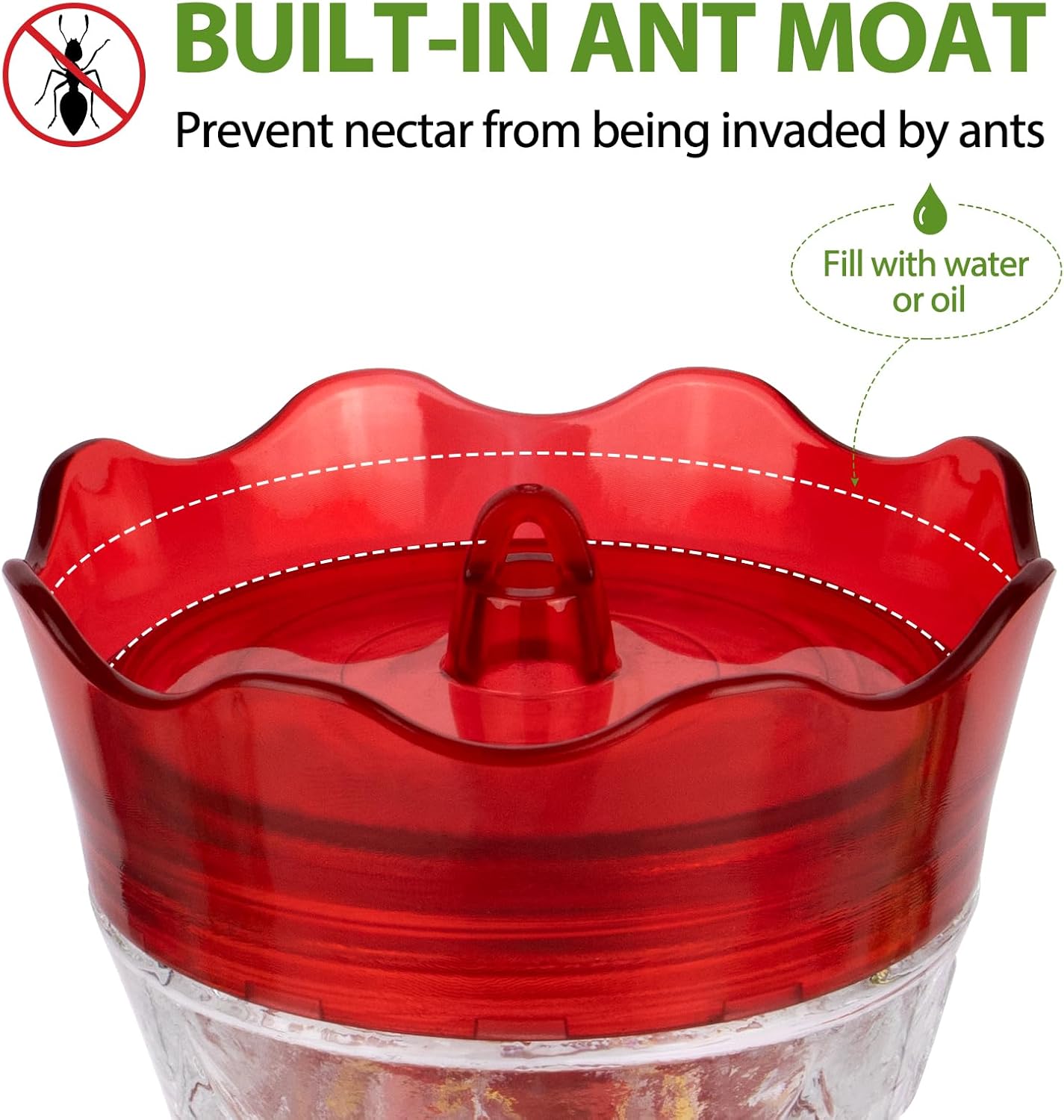 BOLITE Glass Hummingbird Feeders for Outdoors Hanging, Built-in Ant Moat, 4 Bee Guard Feeding Ports with Perches, Leak Proof, 15 Ounces, Stars Decor, Red, Gifts for Women Men, Gifts for Mom Dad