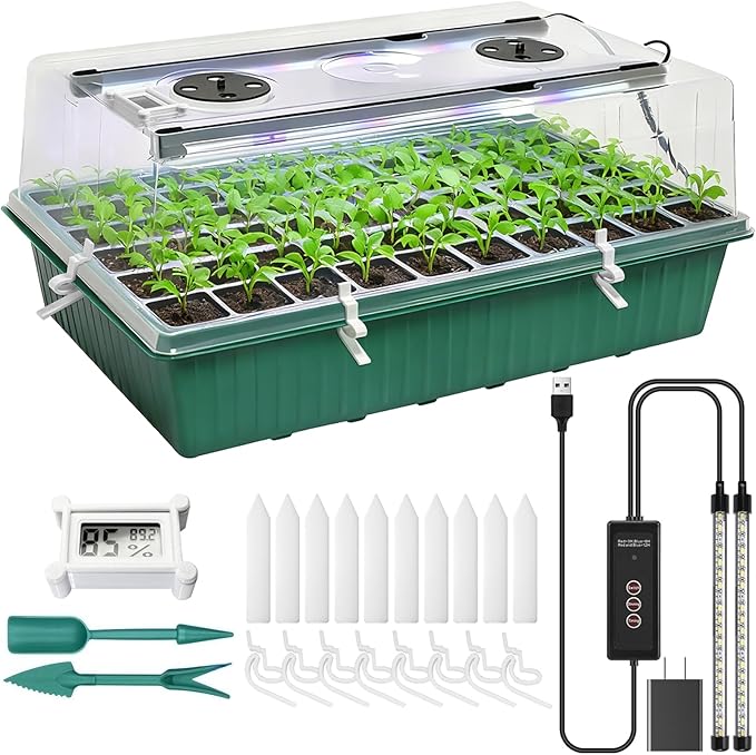 Yioviru Self-Watering Seed Starter Tray with Grow Light,60-Cell Seed Starter Kit with Humidity Dome,Seed Germination Kit,User-Friendly Plant Germination Trays for Indoor Plants