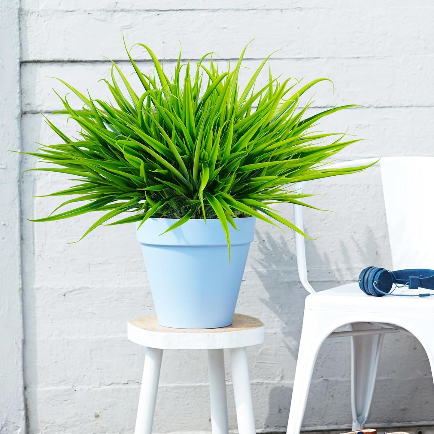 Uieke 12 Bundles Artificial Outdoor Plants UV Resistant Fake Grass Plants Faux Plastic Plants Greenery Shrubs for Home Garden Pathway Window Box Front Porch Spring Summer Decor, Green