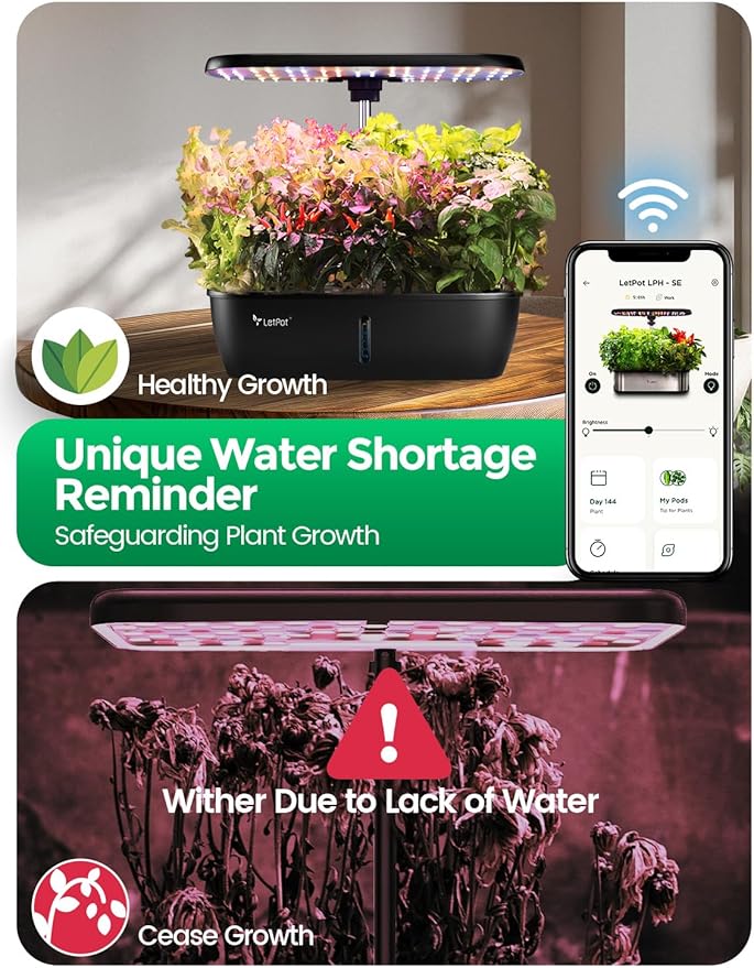 LETPOT LPH-Lite Hydroponics Growing System, 12 Pods Smart Herb Garden Kit Indoor, Indoor Garden, APP & WiFi Controlled, with 24W Growing LED, 5.5L Water Tank, Pump System, Automatic Timer