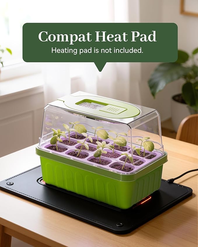 RAINPOINT 2 Pack Seed Starter Tray with Grow Light,2 * 12-Cell Indoor Seed Starter Kit,Flexible Silicone Designed Seedling Starter Trays,Germination Tray with Humidity Dome & Lids, Reusable