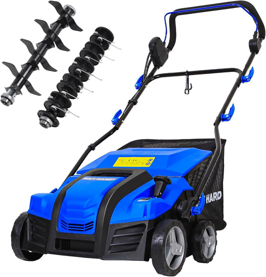BILT HARD 16 Inch Dethatcher Scarifier Electric Powered, 15 Amp Copper Motor, 5-Position Depth Adjustment, 14.5 gal Thatch Bag, 2 in 1 Walk Behind Thatch Removing Machine for Lawn