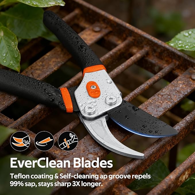 VOTREK Pruning Shears, 8.5” Professional Garden Pruner with Jam-Proof Spring & Ever-Sharp SK5 Blade, Ergonomic Bypass Clippers for Rose, Tree Trimming, Heavy Duty Bonsai Scissor for Weak Hand
