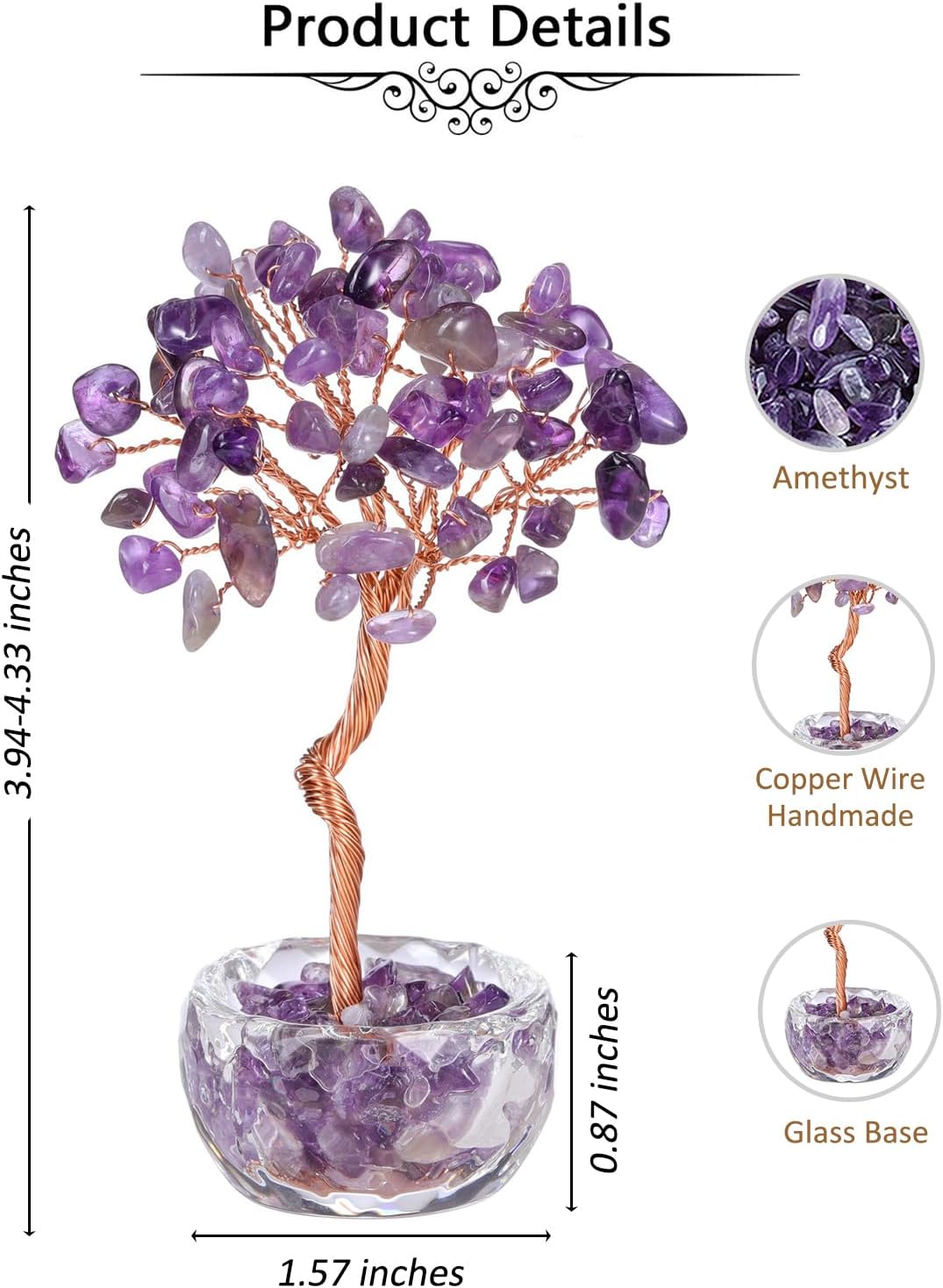 Jovivi Small Amethyst Crystals Tree, Natural Crystal Healing Stones Tree Glass Bowl Base Gemstone Money Trees Feng Shui Good Luck Home Desk Decor