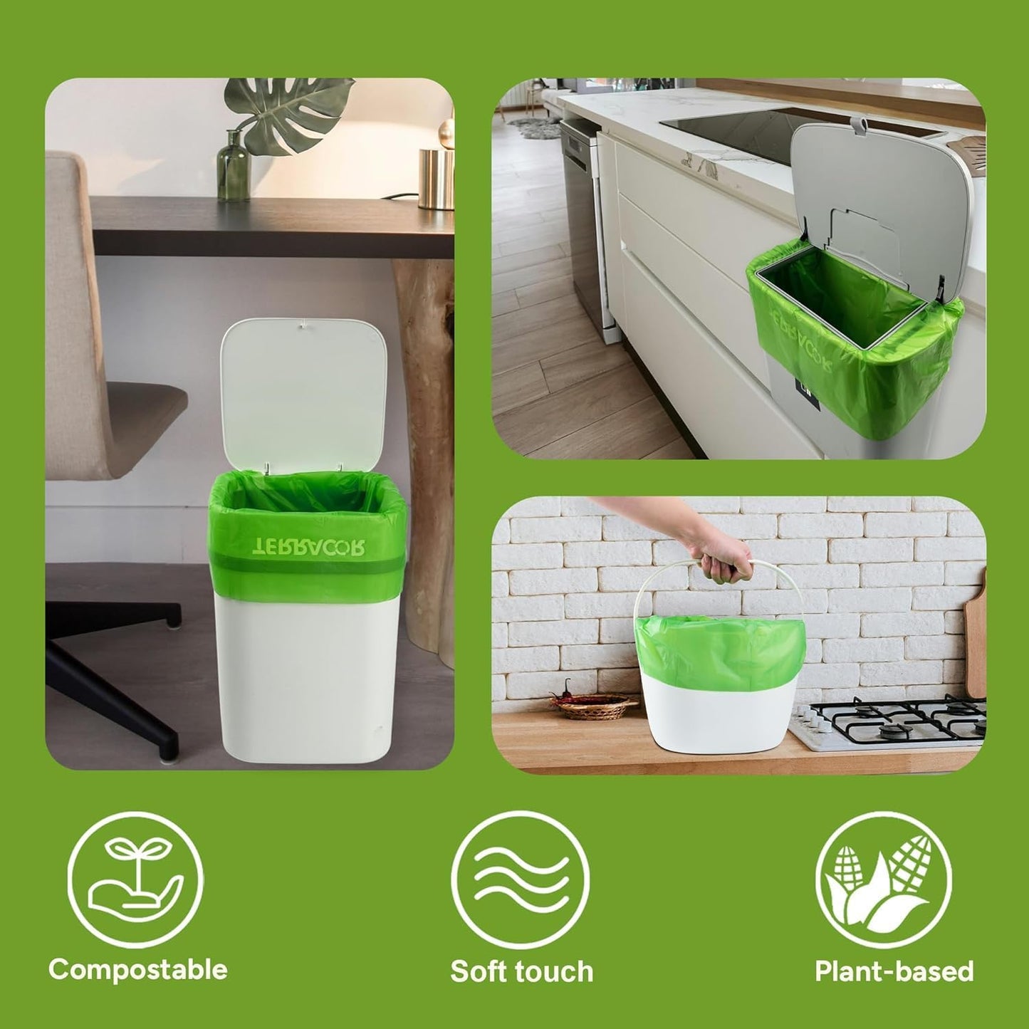 1.3 Gallon Compostable Trash Bags, 35 Bags Compost Bags for Countertop Bin, BPI Certified and Meet The ASTM D6400 Standard，Compostable Trash Bags in Dispenser Packs