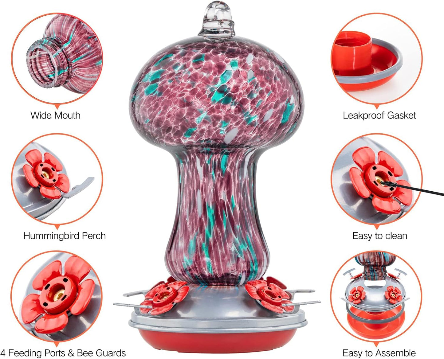 Muse Garden Gifts for Women Hummingbird Feeders for Outdoors Hanging Ant and Bee Proof, Blown Glass Hummingbird Feeder with Ant Moat, Christmas Gardening Gifts for Women Mom, 28OZ, Purple Polka Dots